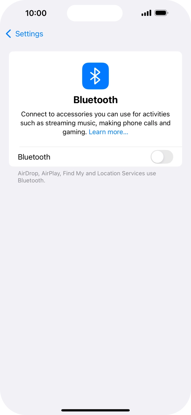 Press the indicator next to 'Bluetooth' to turn on the function.