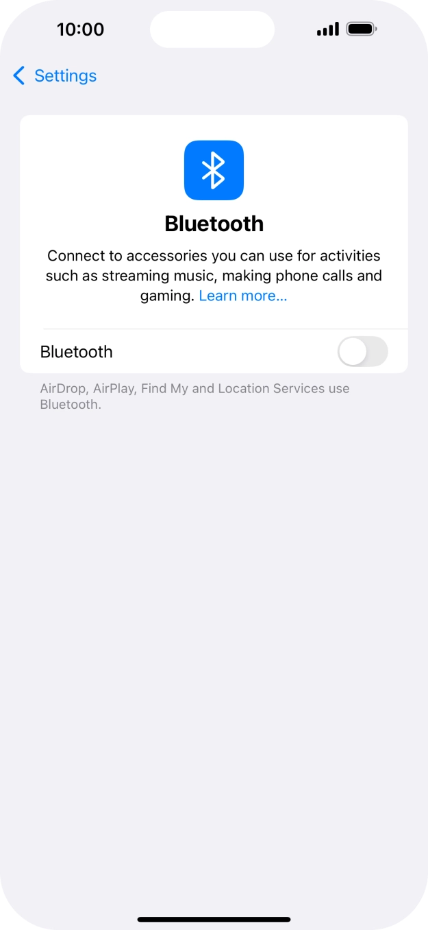 Press the indicator next to 'Bluetooth' to turn on the function.