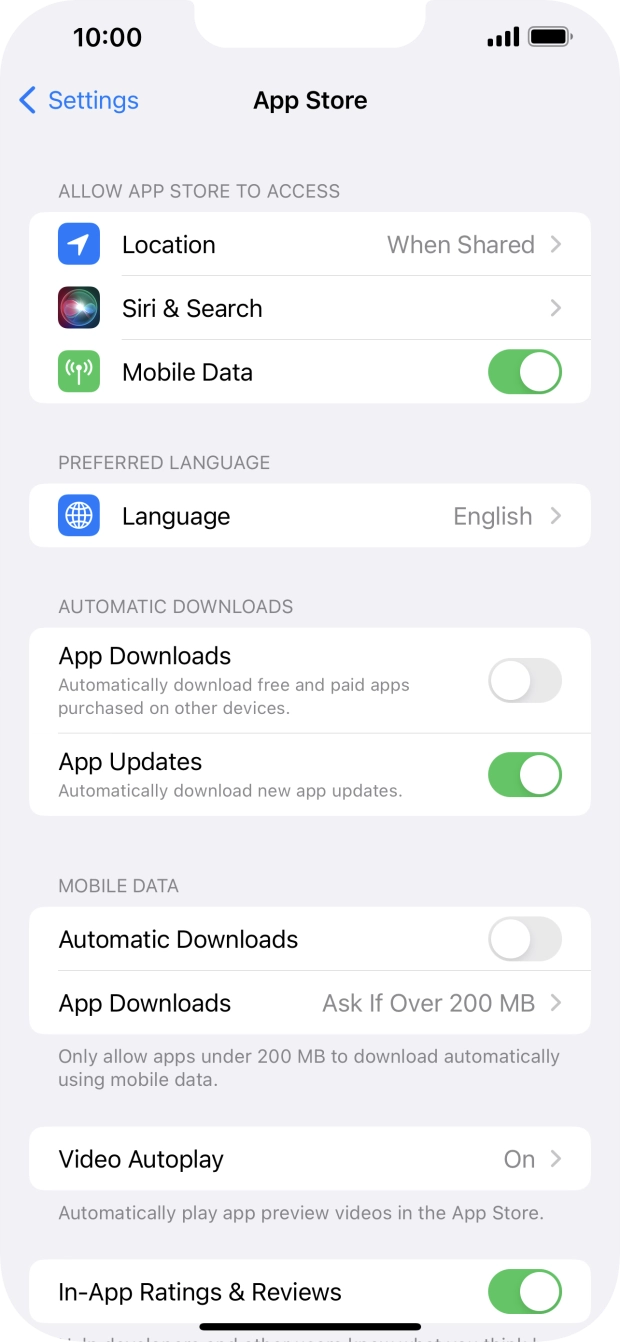 Press the indicator next to 'App Updates' to turn the function on or off.