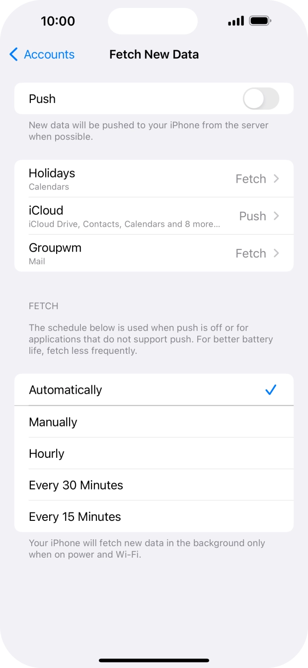 Press the indicator next to 'Push' to turn the function on or off. Press the indicator next to 'Push' to turn the function on or off.