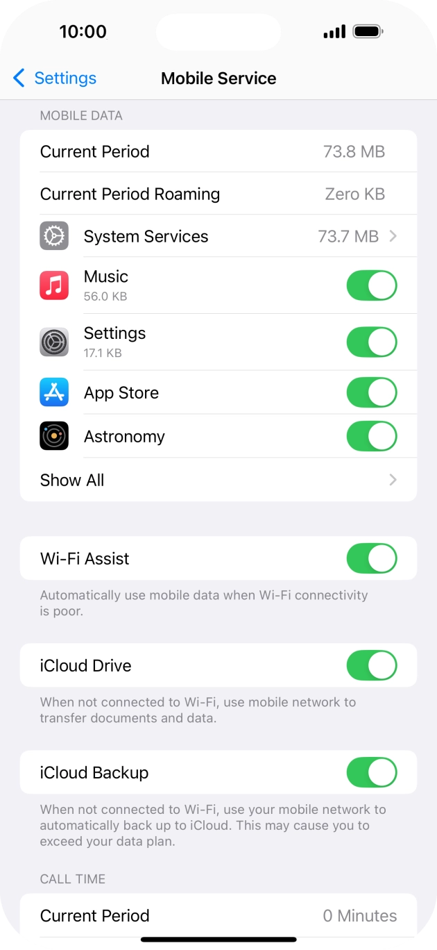 Press the indicators next to the required applications to turn the function on or off.