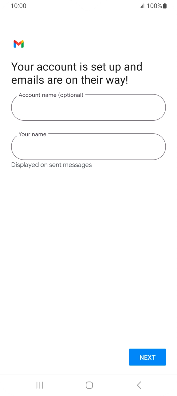 Press the field below 'Account name (optional)' and key in the required name. Press the field below 'Account name (optional)' and key in the required name.