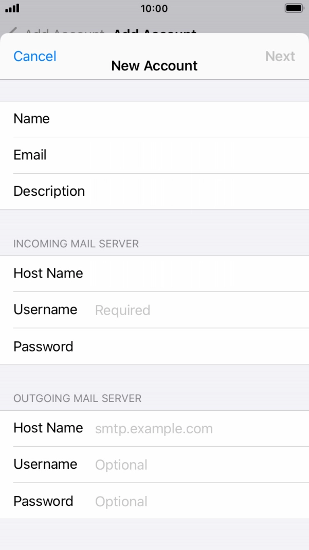 Press Username and key in the username for your email account.