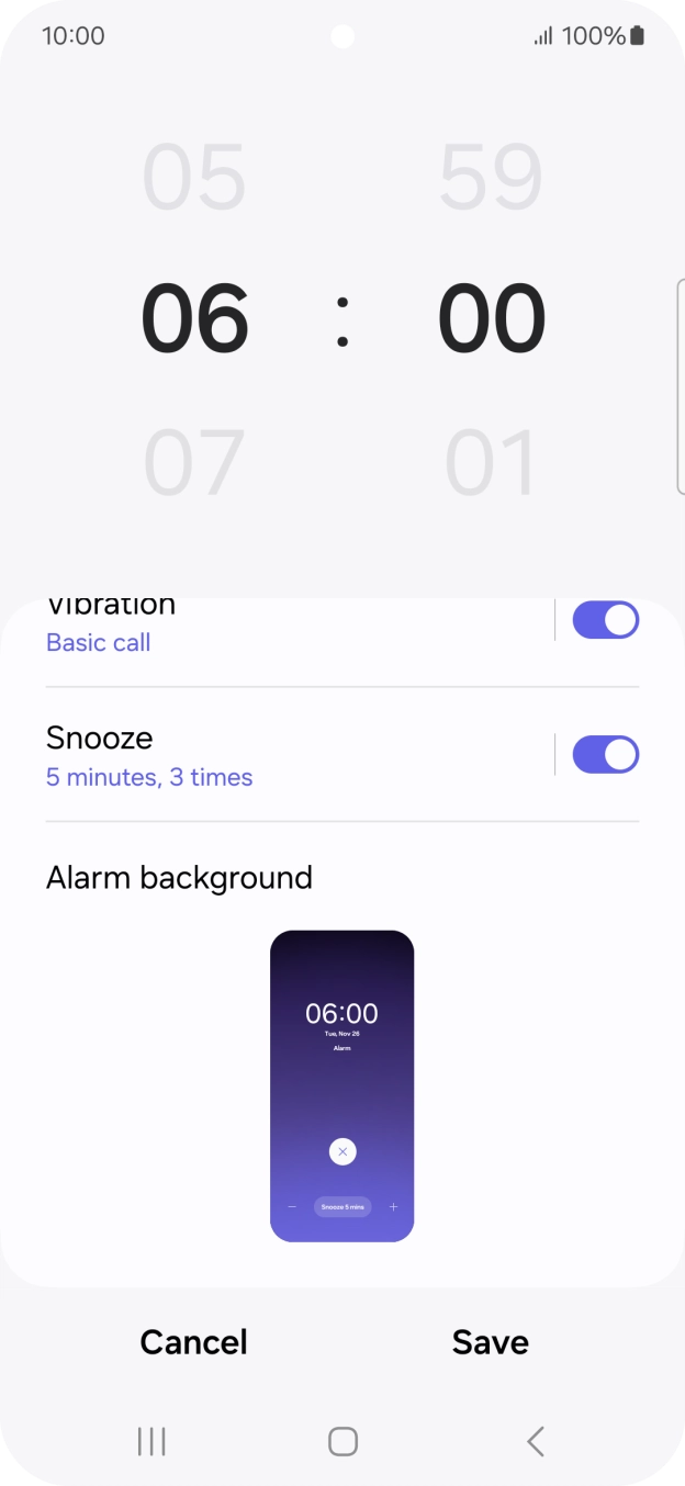 Press the indicator next to 'Snooze' to turn snooze on or off.