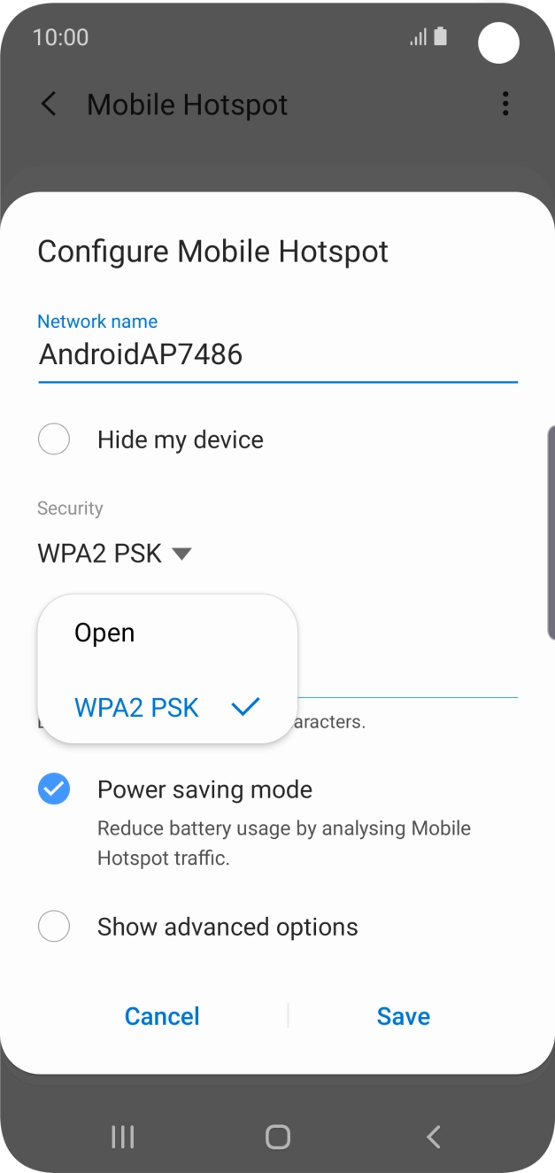 Press WPA2 PSK to password protect your WiFi hotspot.