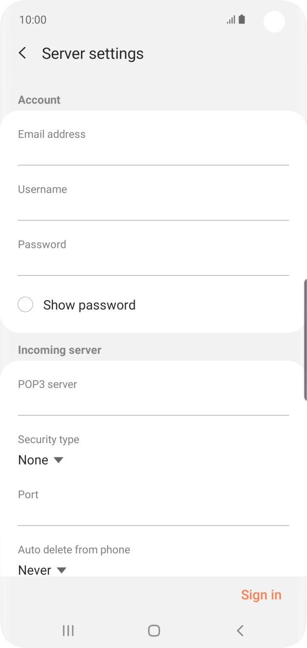 Press the field below 'Username' and key in the username for your email account.