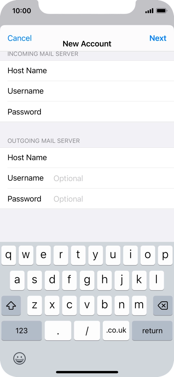 Press Username and key in the username for your email account. Press Username and key in the username for your email account.