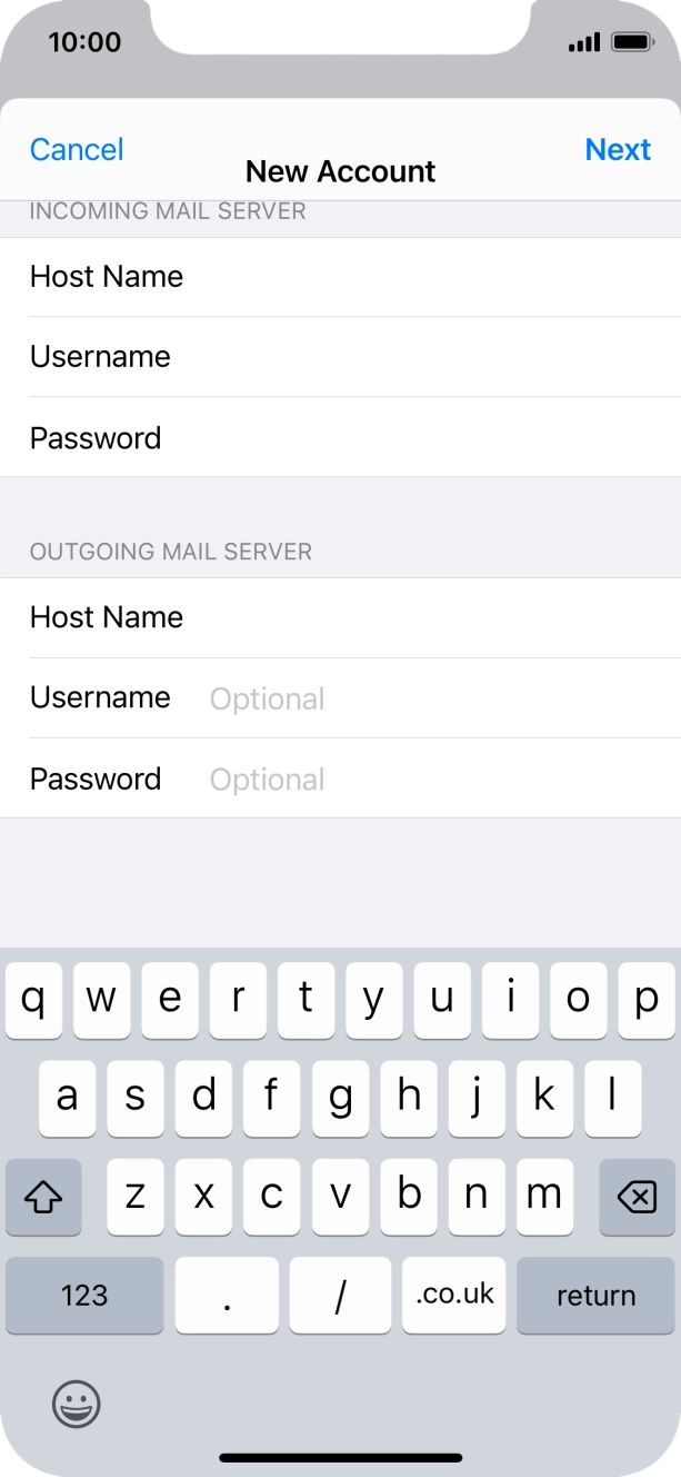Press Username and key in the username for your email account. Press Username and key in the username for your email account.