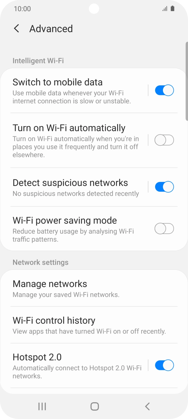 Press the indicator next to 'Switch to mobile data' to turn the function on or off. Press the indicator next to 'Switch to mobile data' to turn the function on or off.