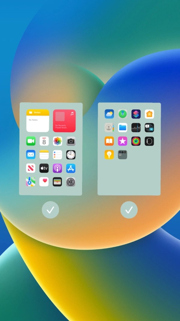 Press the fields below the required home screen pages to select or deselect them.