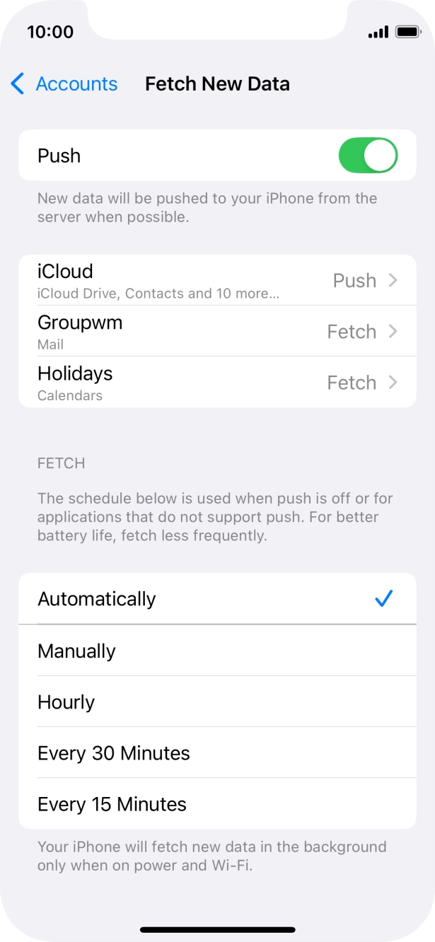 Press the indicator next to 'Push' to turn the function on or off. Press the indicator next to 'Push' to turn the function on or off.