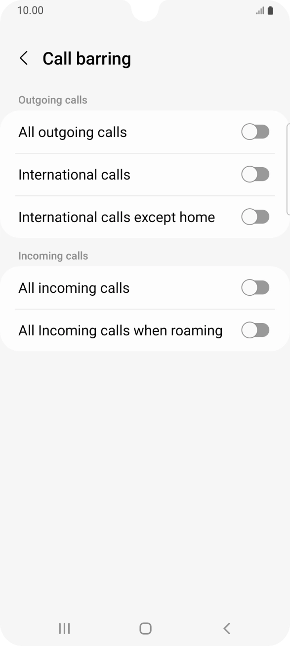Press the required setting to turn the function on or off. Press the required setting to turn the function on or off.