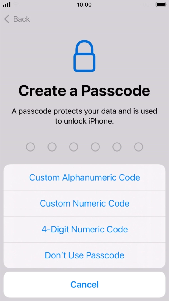 Follow the instructions on the screen to turn on the phone lock code or press Don't Use Passcode. Follow the instructions on the screen to turn on the phone lock code or press Don't Use Passcode.