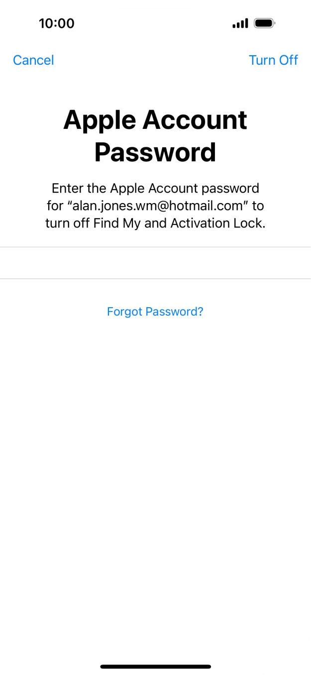 Key in the password for your Apple ID and press Turn Off. Wait a moment while the factory default settings are restored. Follow the instructions on the screen to set up your phone and prepare it for use.