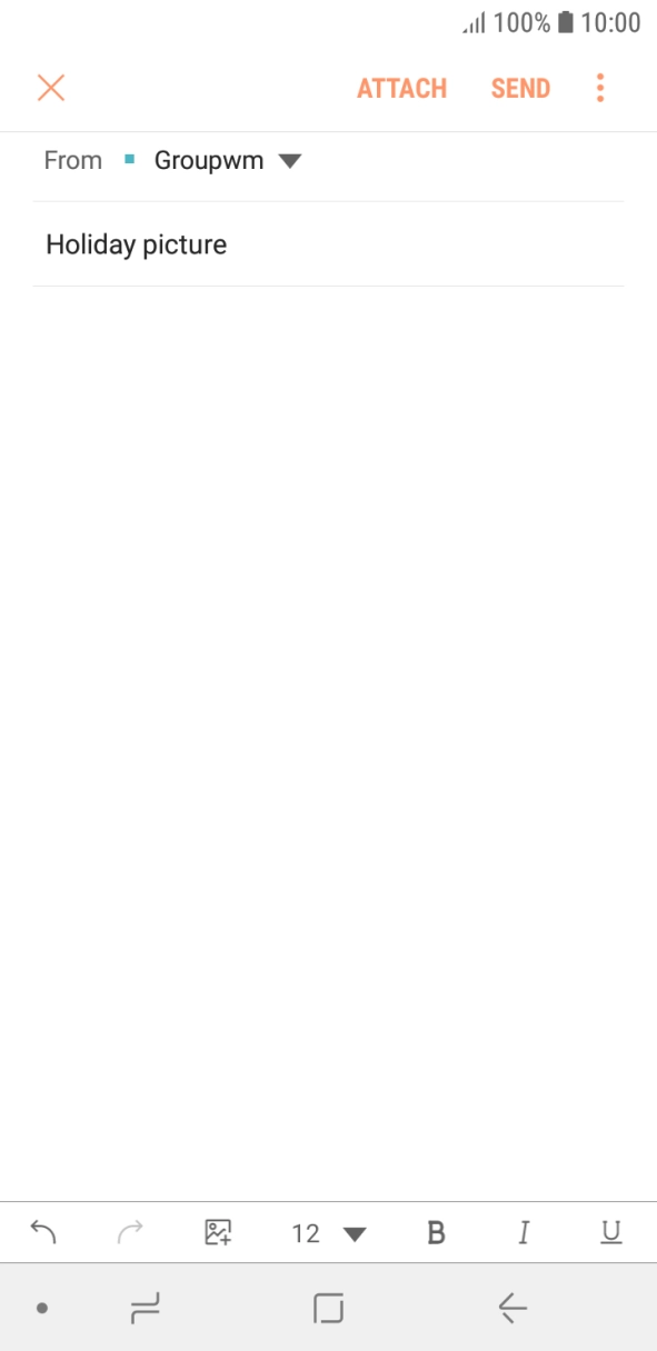 Press the text input field and write the text for your email. Press the text input field and write the text for your email.