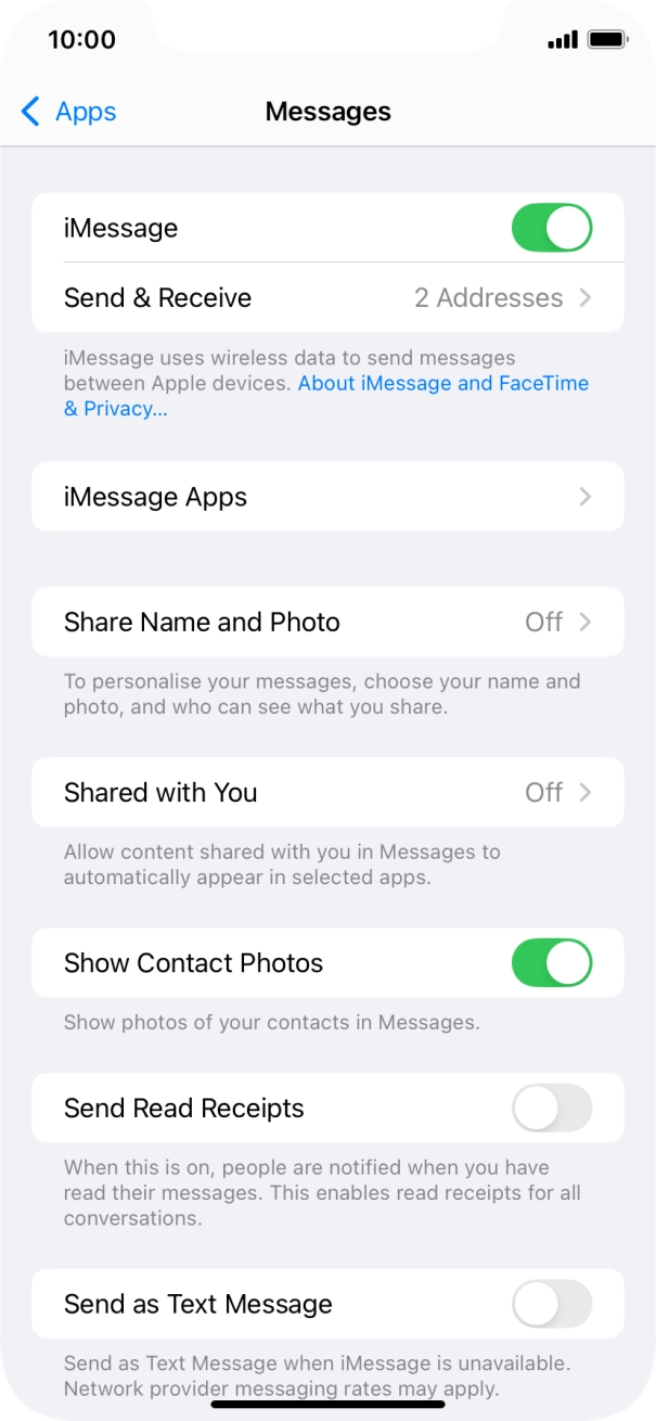 Press the indicator next to 'Send as Text Message' to turn the function on or off.