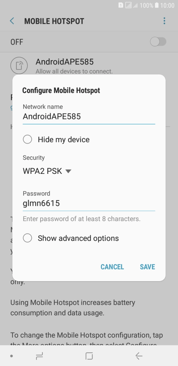 Press the field below 'Network name' and key in the required name.