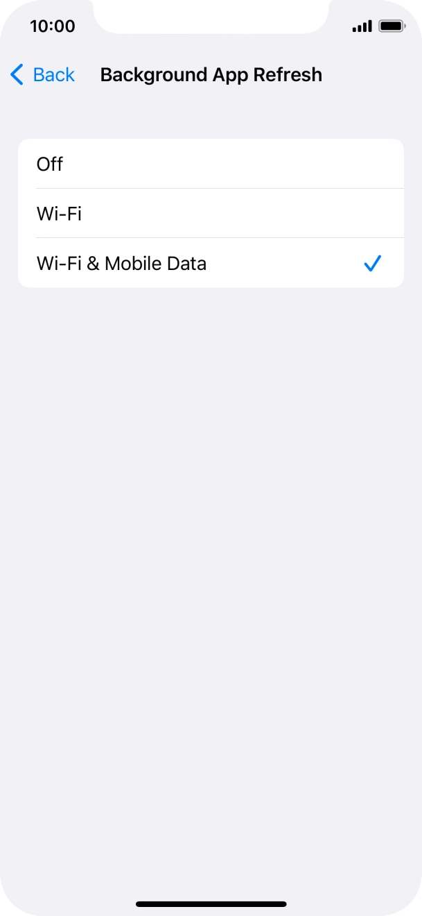 To turn off background refresh of apps, press Off.
