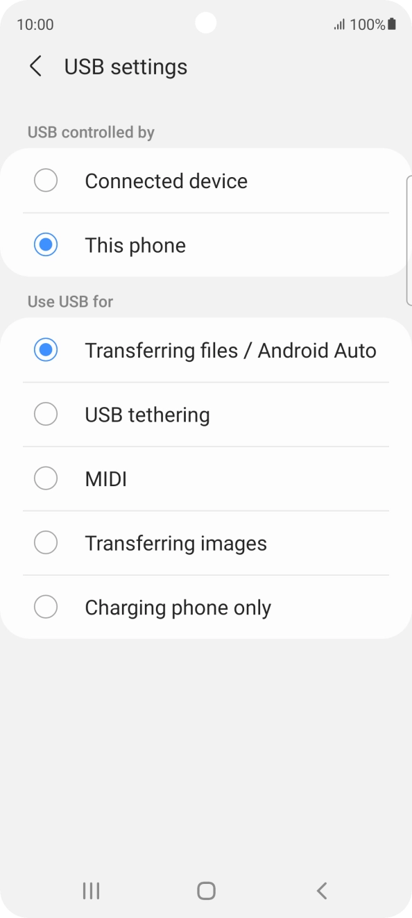 Press Transferring files / Android Auto. Press Transferring files / Android Auto.