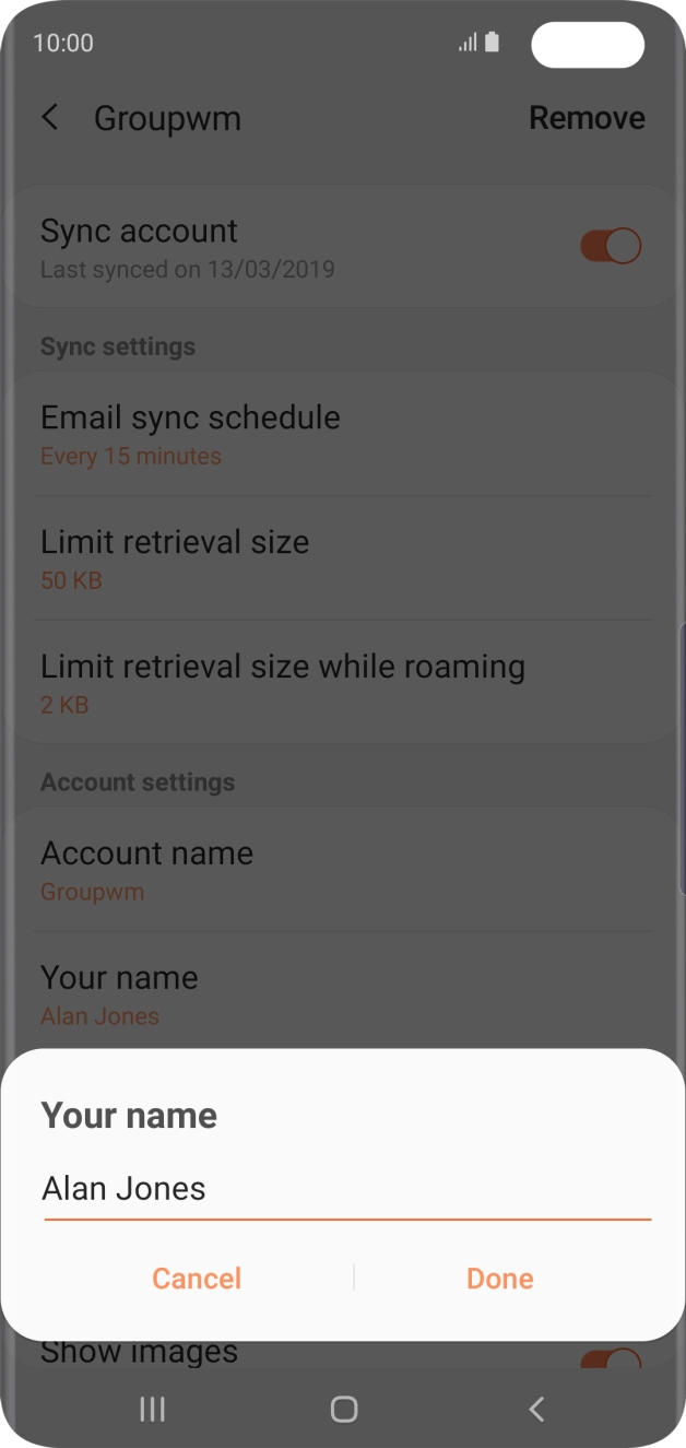 Key in the required sender name and press Done. Key in the required sender name and press Done.
