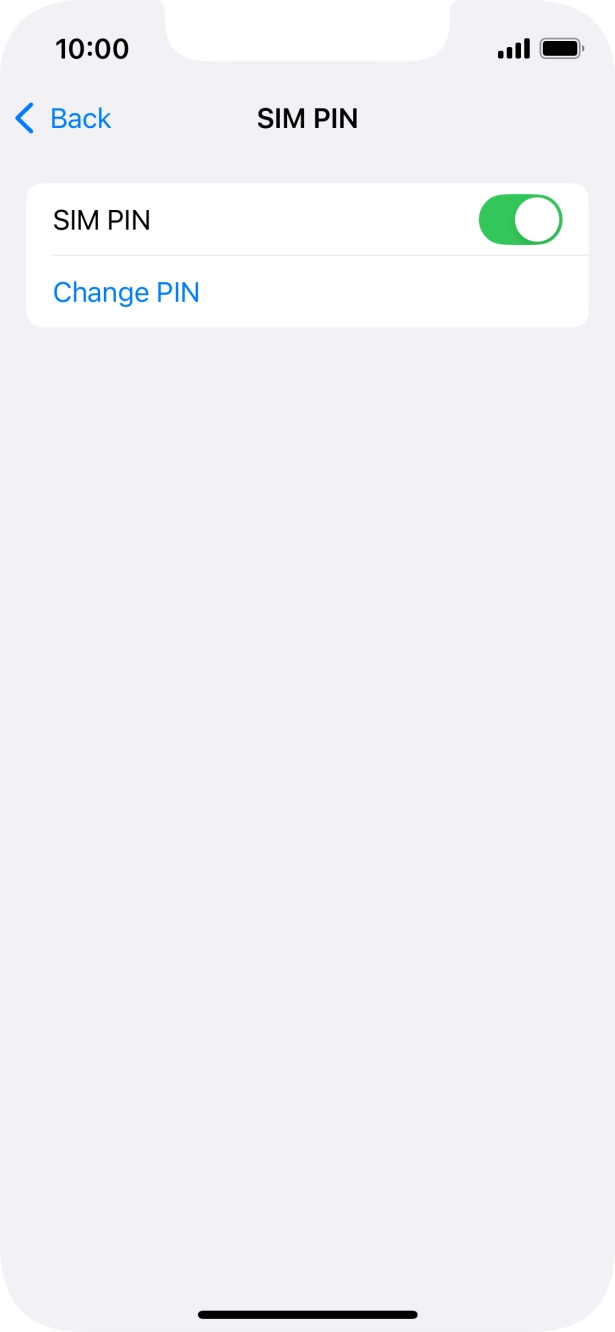 Press the indicator next to 'SIM PIN' to turn the function on or off.