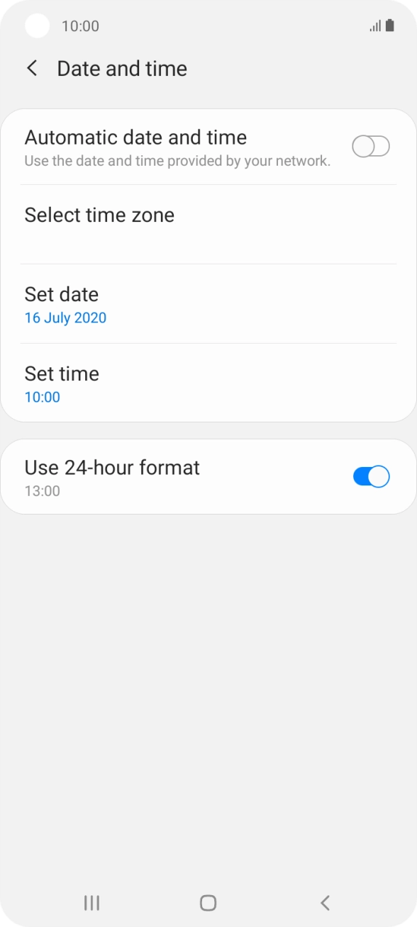 Press the indicator next to 'Automatic date and time' to turn on the function.