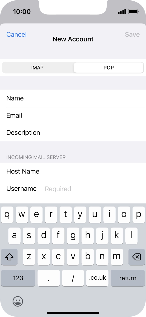 Press Username and key in the username for your email account. Press Username and key in the username for your email account.