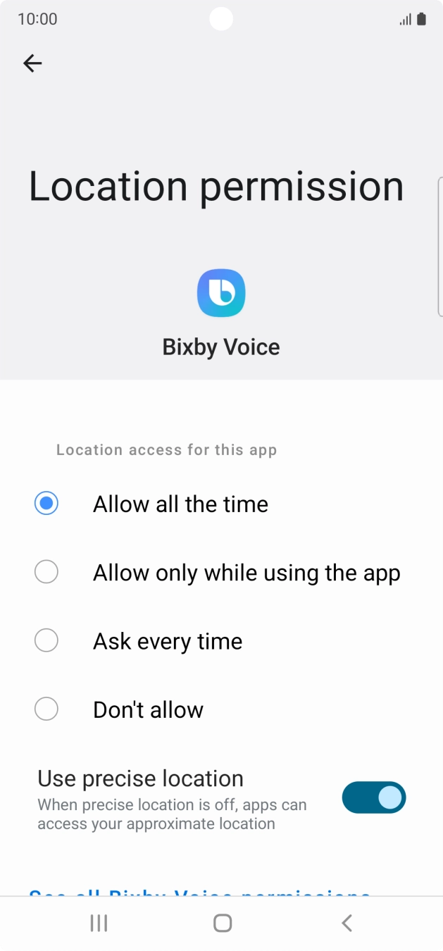 Press the required setting.