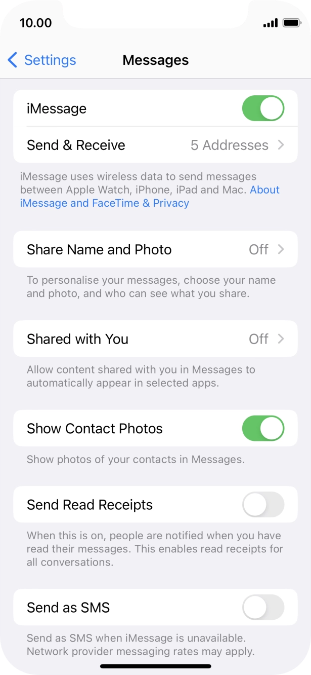 Press the indicator next to 'Send as SMS' to turn the function on or off.