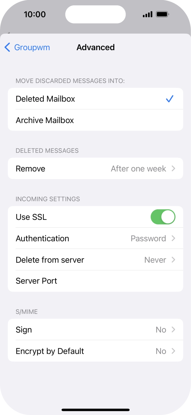 Press the indicator next to 'Use SSL' to turn off the function.