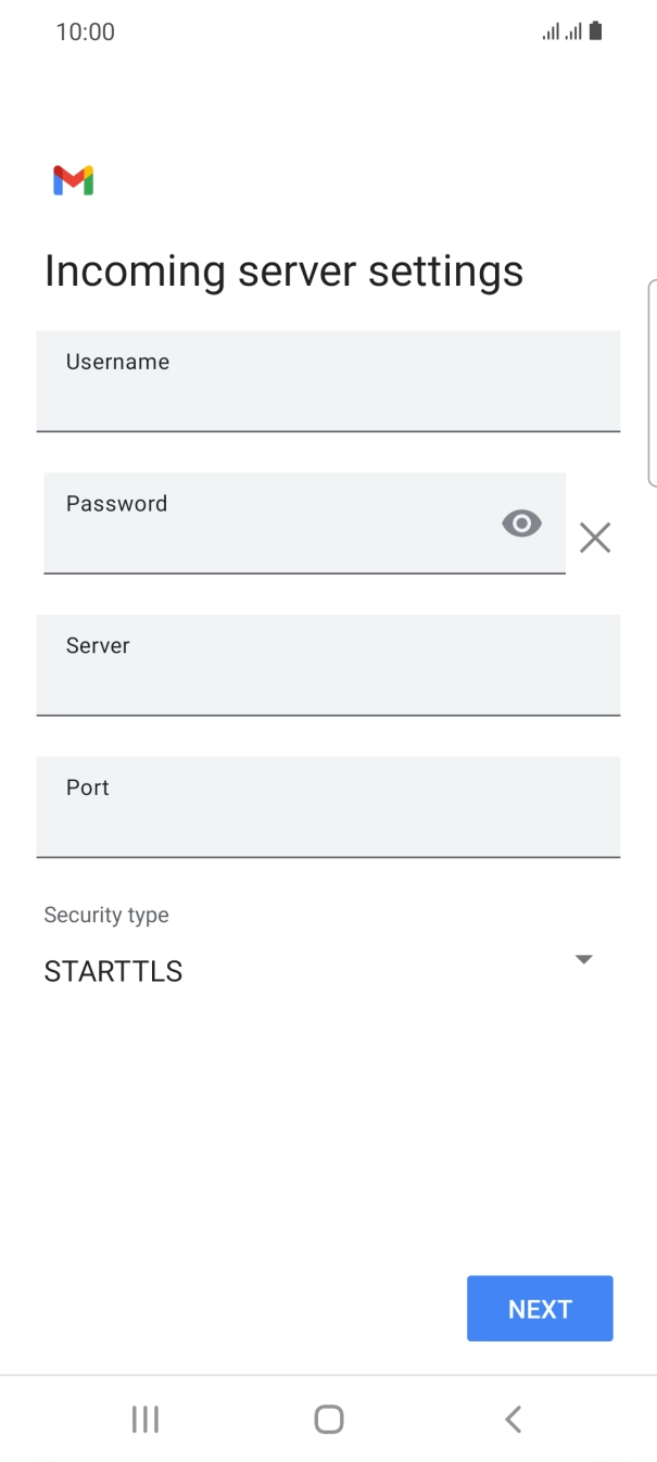 Press the field below 'Username' and key in the username for your email account.