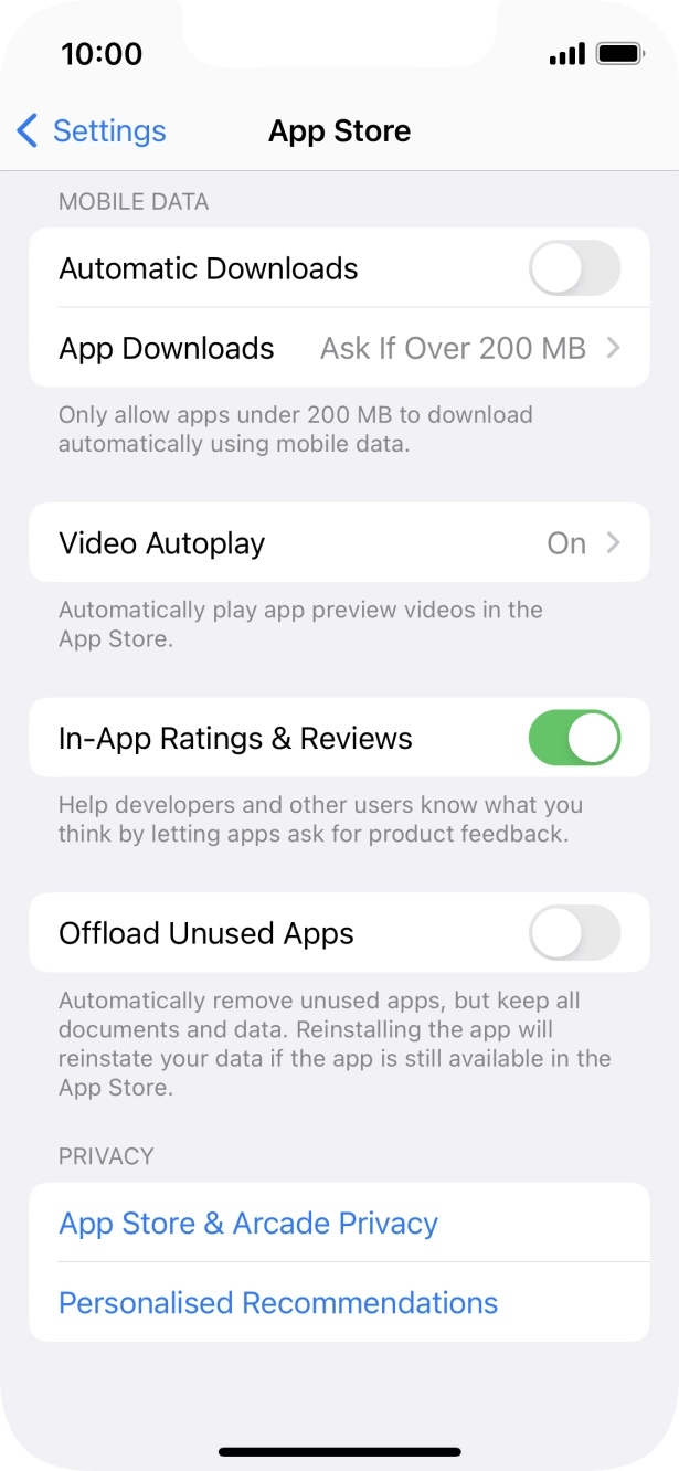 Press the indicator next to 'Offload Unused Apps' to turn the function on or off.