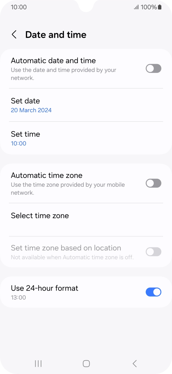 Press the indicator next to 'Automatic date and time' to turn on the function.