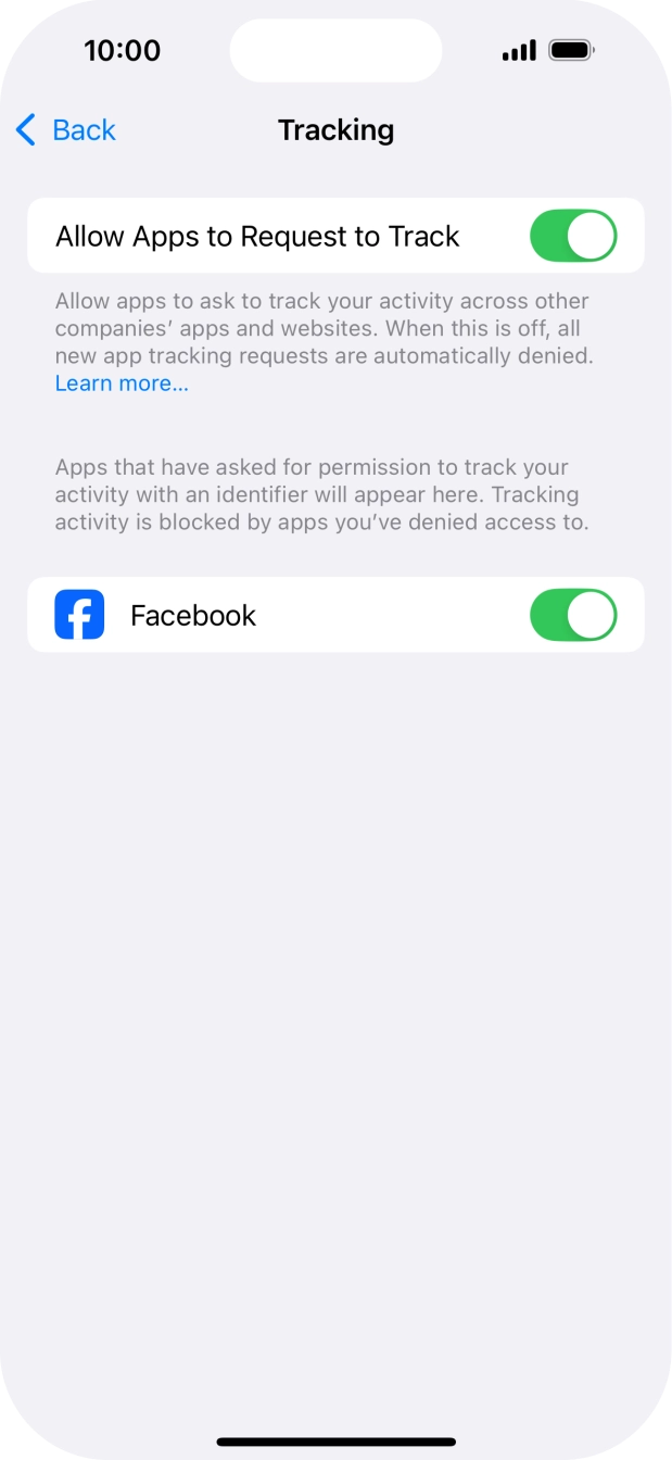 Press the indicator next to 'Allow Apps to Request to Track' to turn the function on or off.