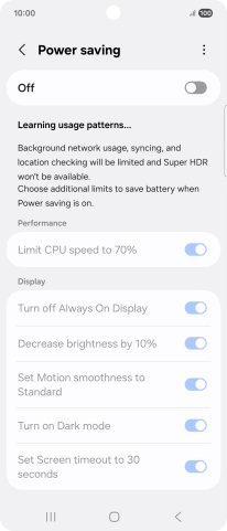 Press the indicator below 'Power saving' to turn on the function.