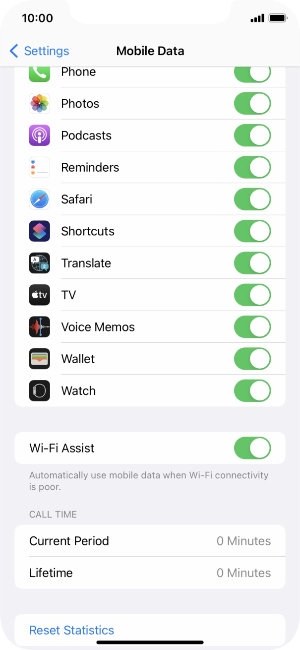 Press the indicator next to 'Wi-Fi Assist' to turn the function on or off.