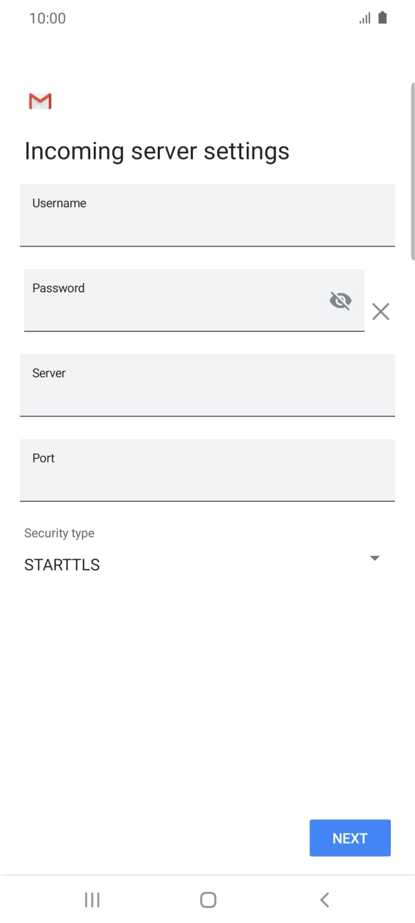 Press the field below 'Username' and key in the username for your email account.