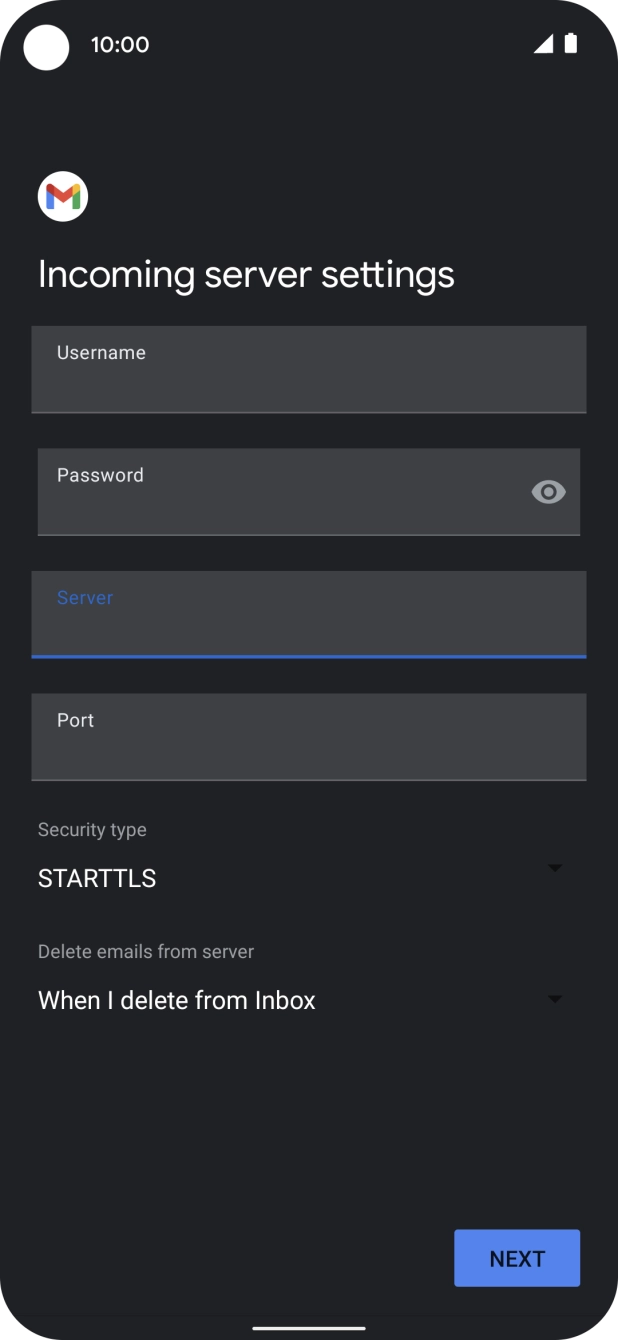 Press the field below 'Port' and key in 110. Press the field below 'Port' and key in 110.