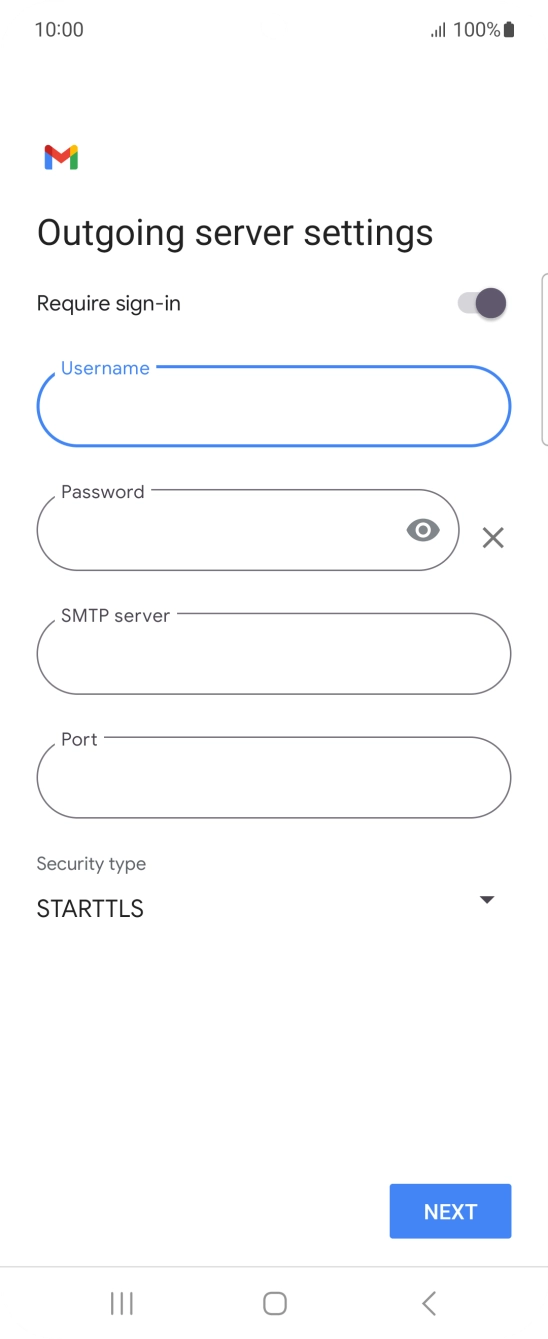 Press the field below 'Password' and key in the password of your email provider's outgoing server. Press the field below 'Password' and key in the password of your email provider's outgoing server.