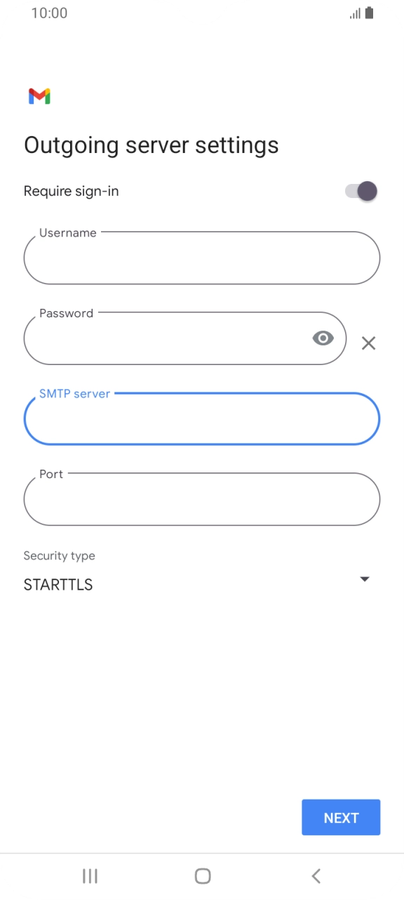 Press the field below 'Port' and key in 25. Press the field below 'Port' and key in 25.