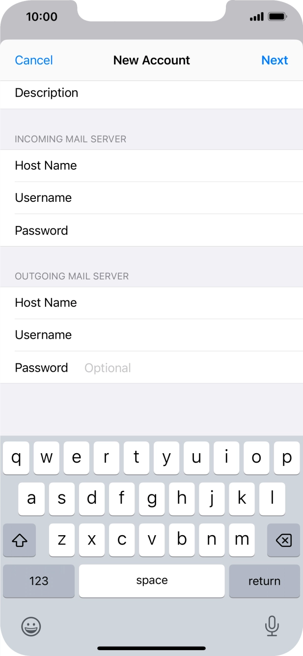 Press Password and key in the password for your email account. Press Password and key in the password for your email account.