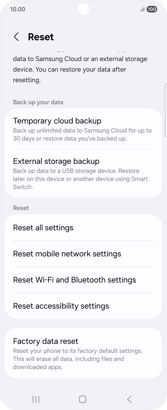 Press Factory data reset.