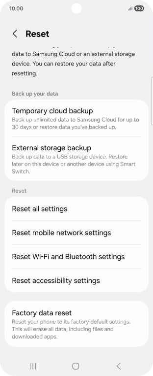 Press Factory data reset.