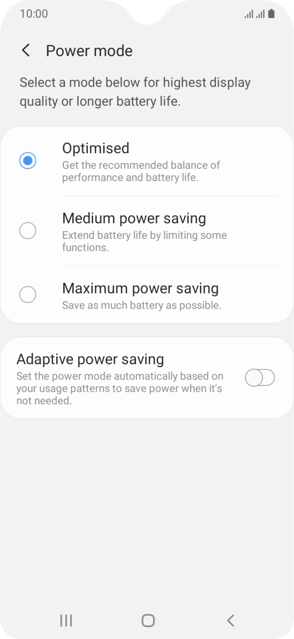 Press the required setting.