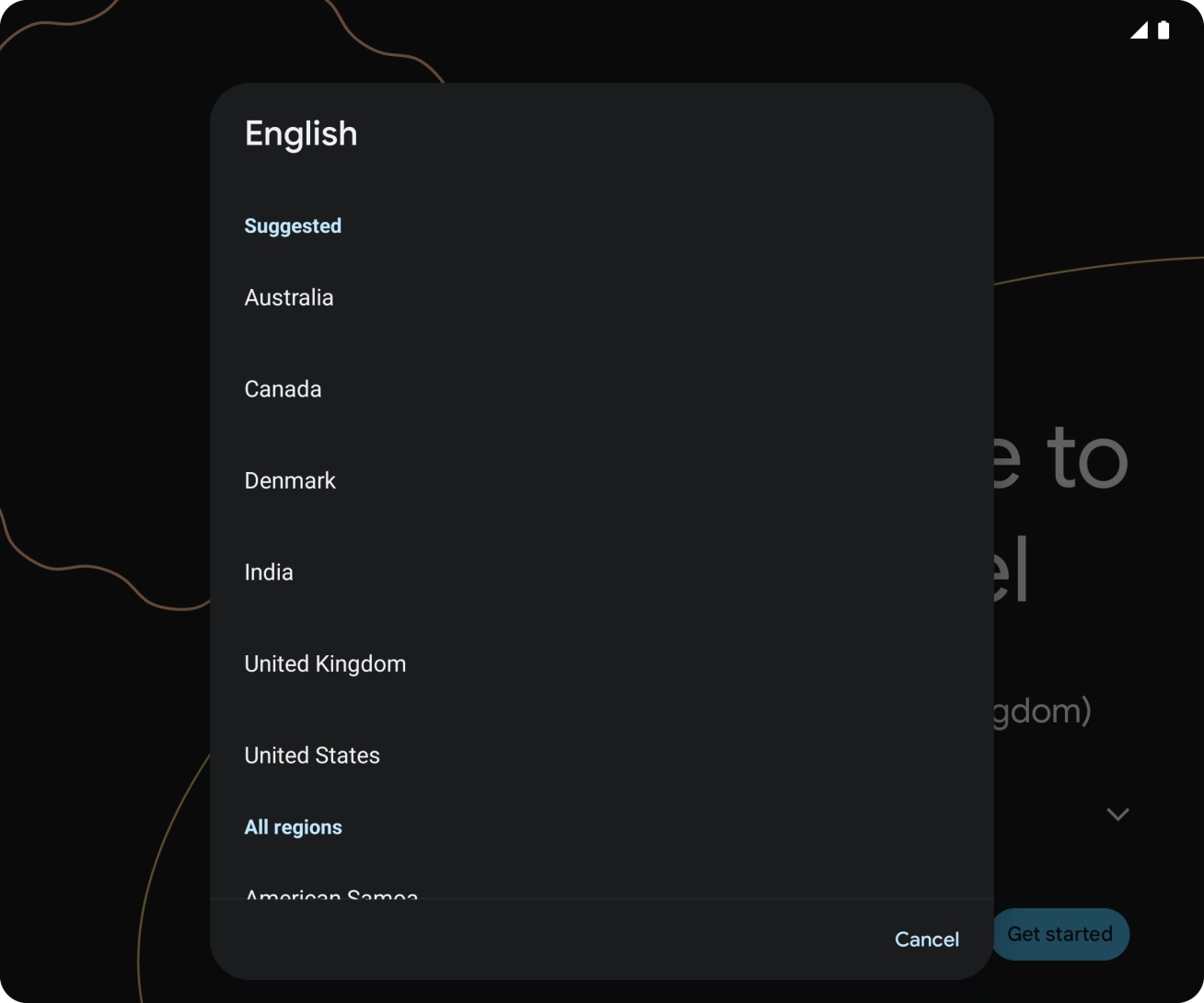 Press the required country or area. Press the required country or area.