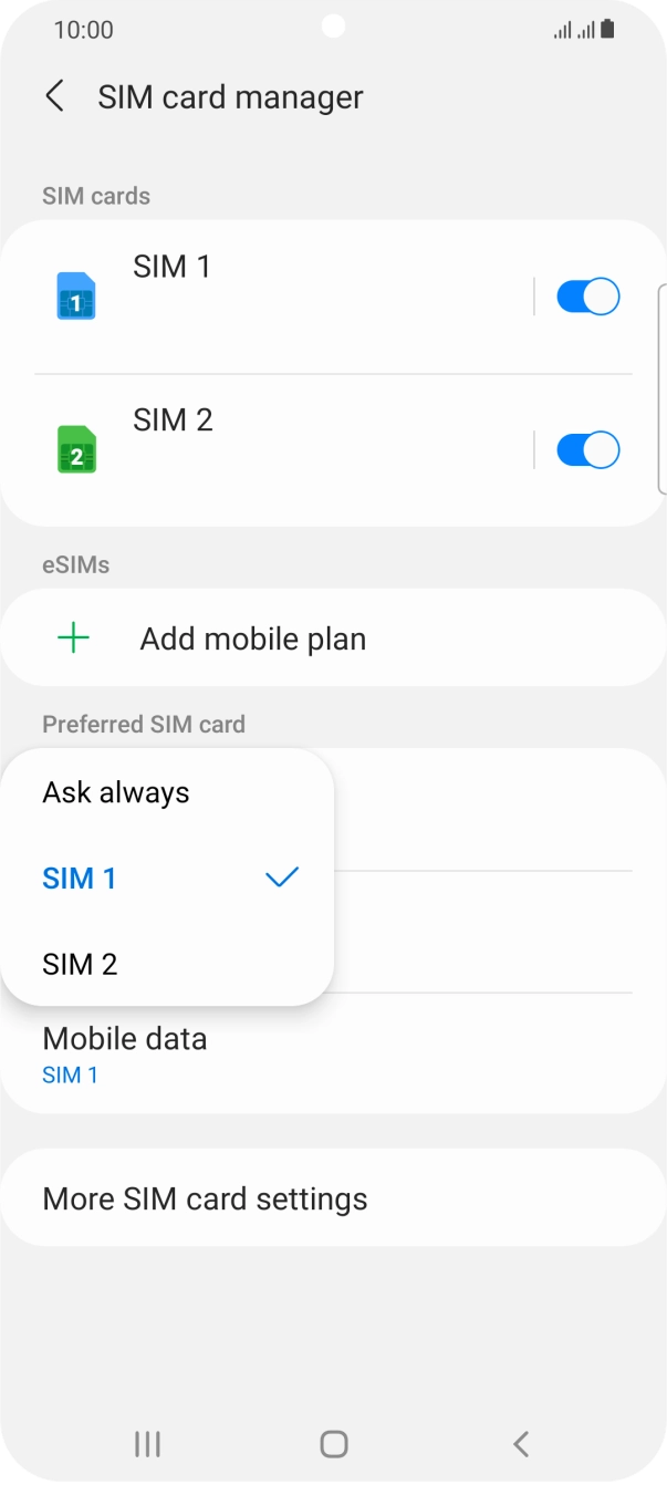 Press the required setting.