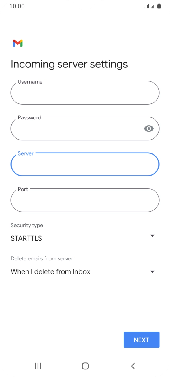 Press the field below 'Port' and key in 110. Press the field below 'Port' and key in 110.