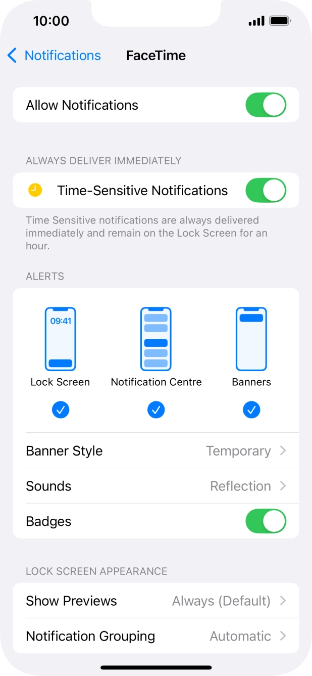 Press the indicator next to 'Allow Notifications' to turn notifications for the selected application on or off. Press the indicator next to 'Allow Notifications' to turn notifications for the selected application on or off.