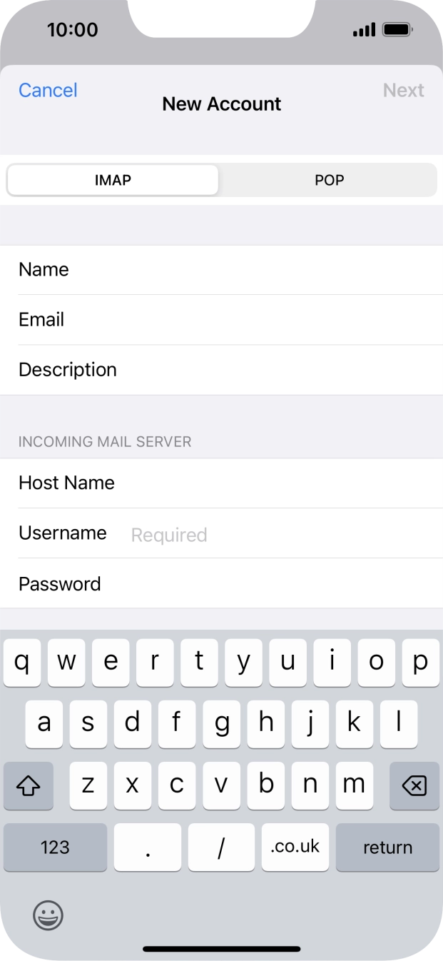 Press Username and key in the username for your email account. Press Username and key in the username for your email account.