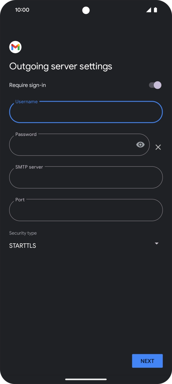 Press the field below 'Password' and key in the password of your email provider's outgoing server. Press the field below 'Password' and key in the password of your email provider's outgoing server.